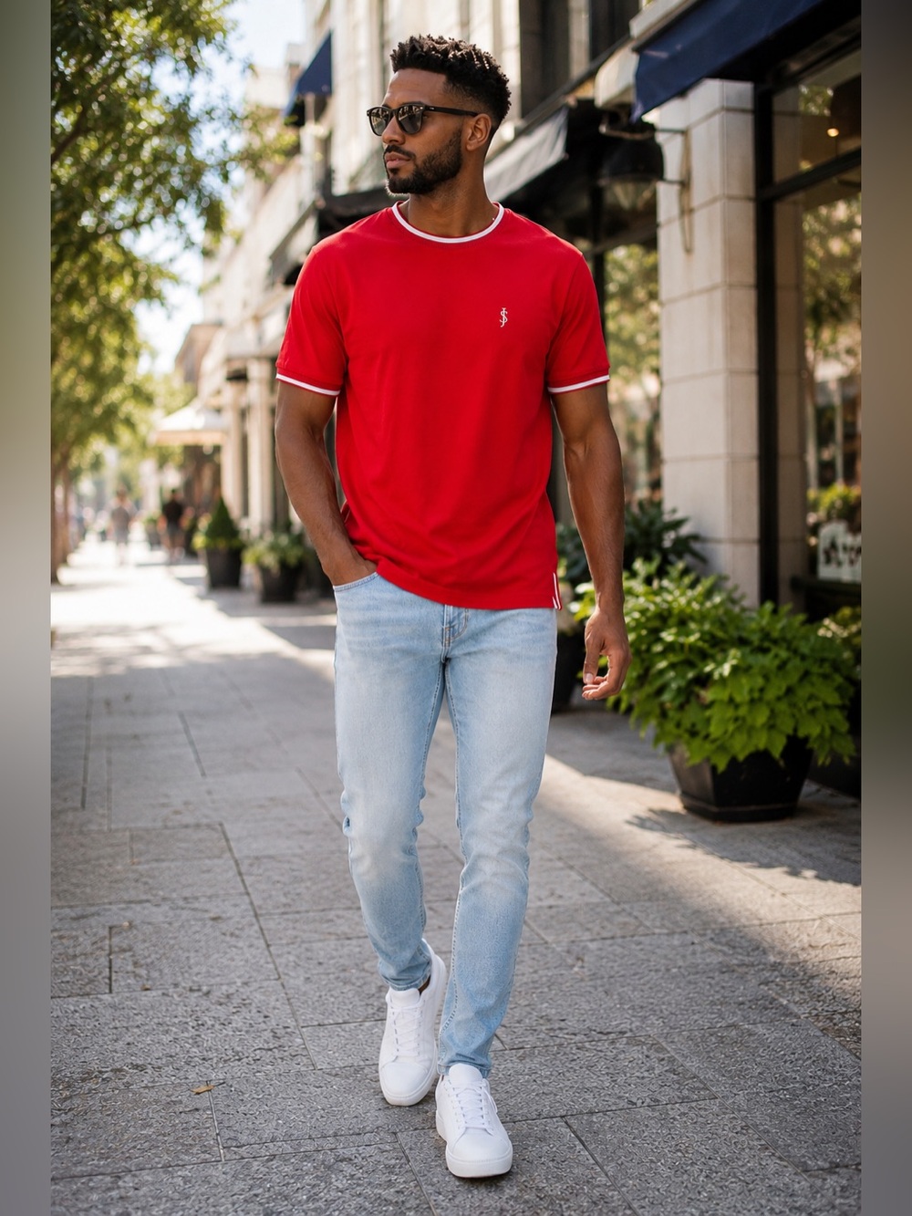 Scott James Red Ringer T Shirt Men’s Large Stretch Casual Tee Logo